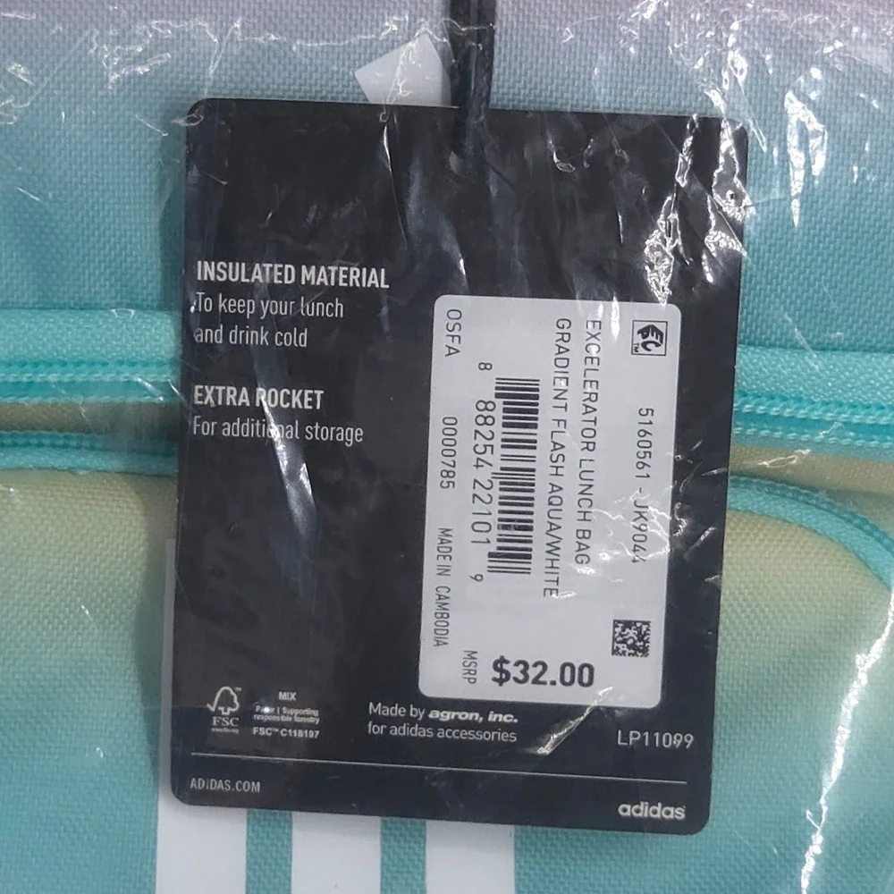 Adidas Excelerator Lunch Bag Unisex OSFA Gradient Flash Aqua Ombre Sporty NWT
